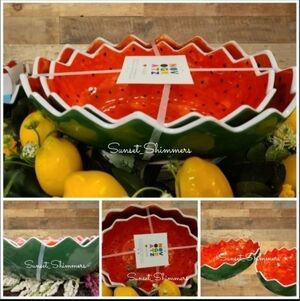 2pc Set Large Melamine Watermelon Fruit Salad Serving Bowls Picnic Beach BBQ New